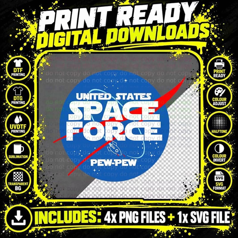 United States Space Force Pew Pew T-Shirt, Space Theme Png SVG Digital Bundle