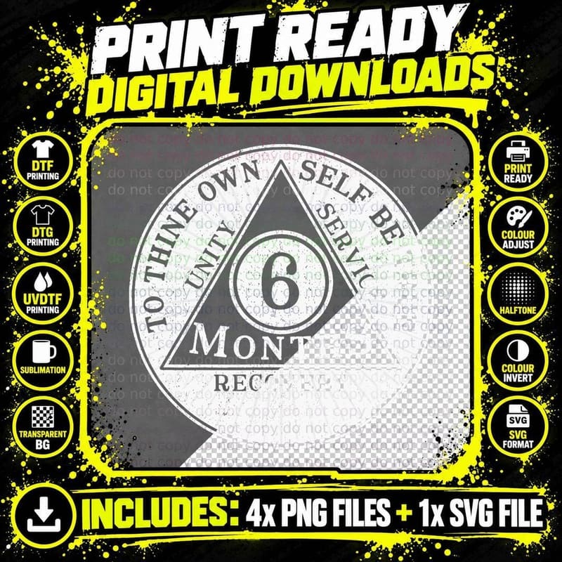 6 Months Sobriety Coin Recovery T-Shirt Png SVG Digital Bundle