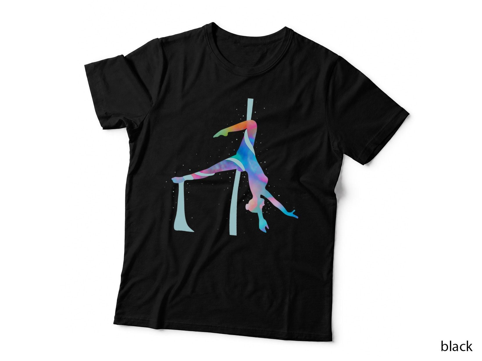 Aerial Silk Acrobat T-Shirt, Colourful Silhouette on Fabric, Aerialist Sport