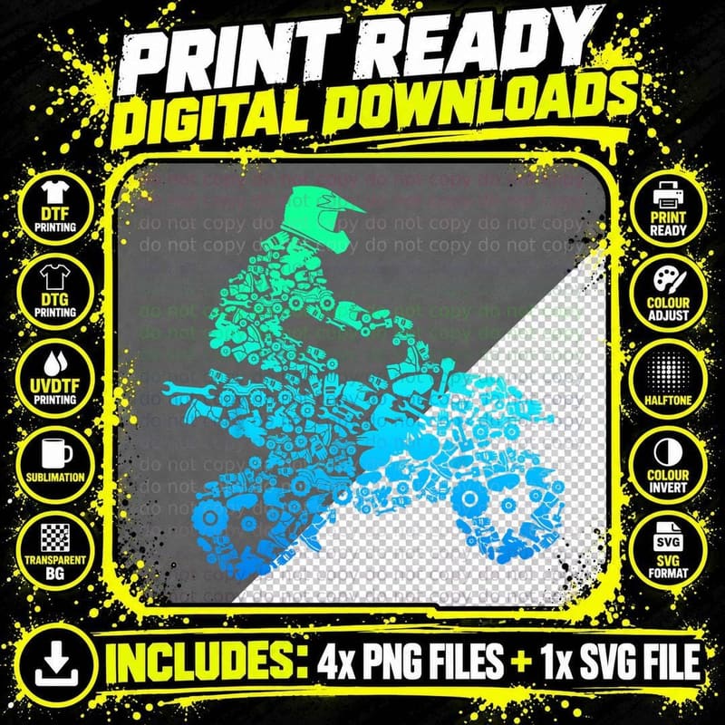 Atv Quad Bike T-Shirt, Rider Silhouette Made of Tiny Png SVG Digital Bundle