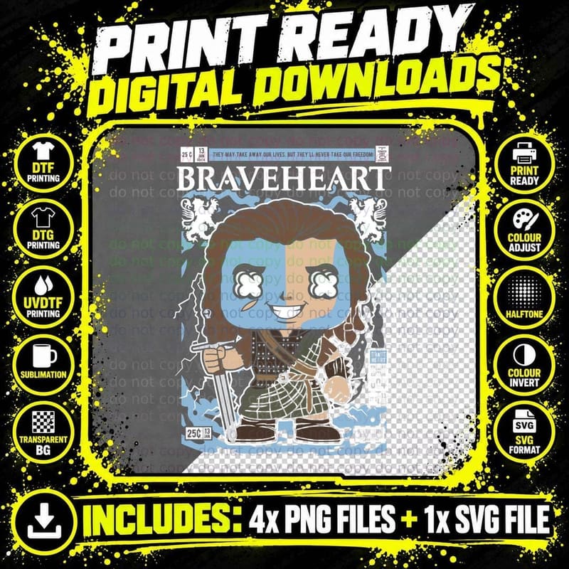 Braveheart Comic Cover T-Shirt, William Wallace Warrior Png SVG Digital Bundle