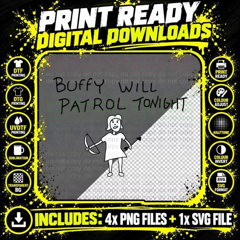 Buffy Will Patrol Tonight Stick Figure Slayer Png SVG Digital Bundle
