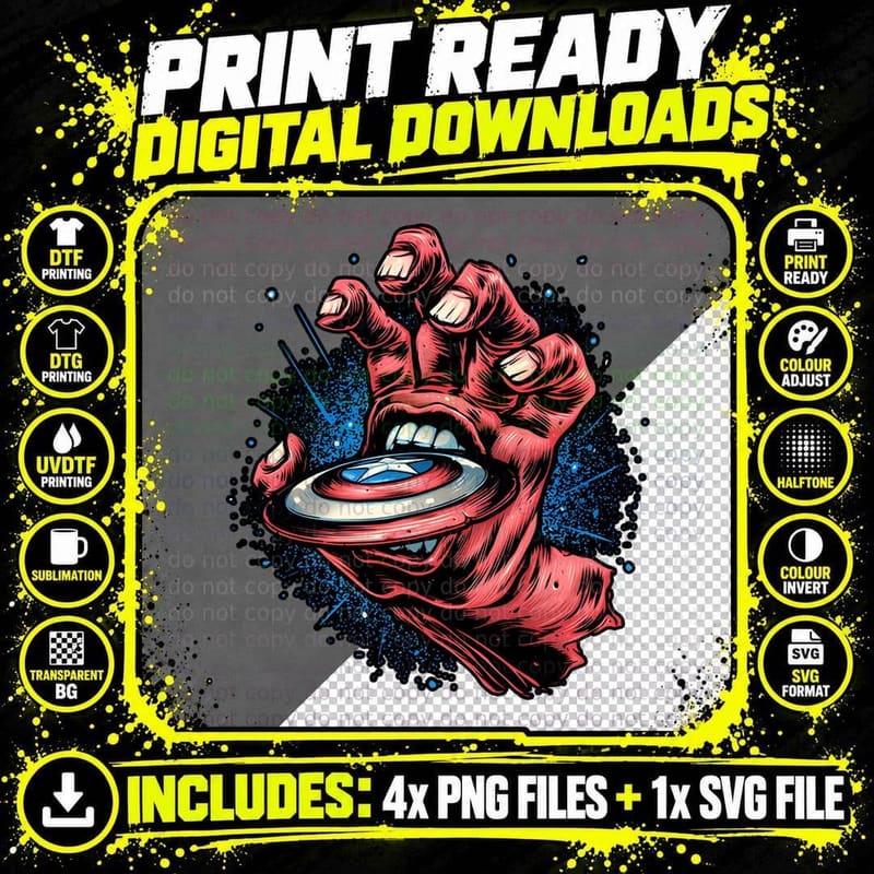 Captain America Shield Throw Action Comic Style Design Png SVG Digital Bundle
