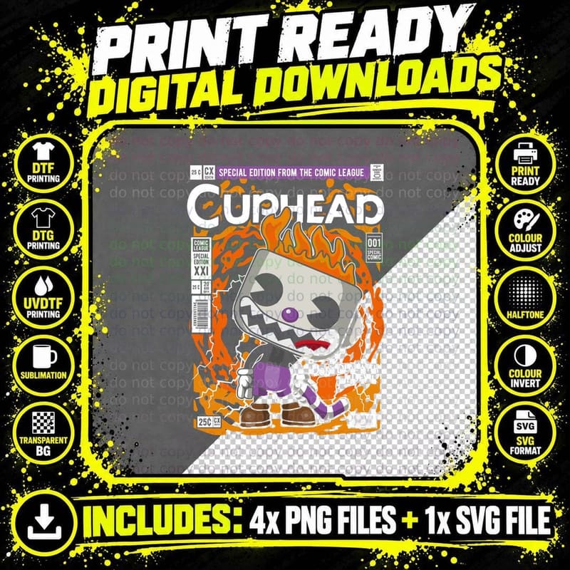 Cuphead Don't Deal with the Devil, Evil Comic Book Cover Png SVG Digital Bundle