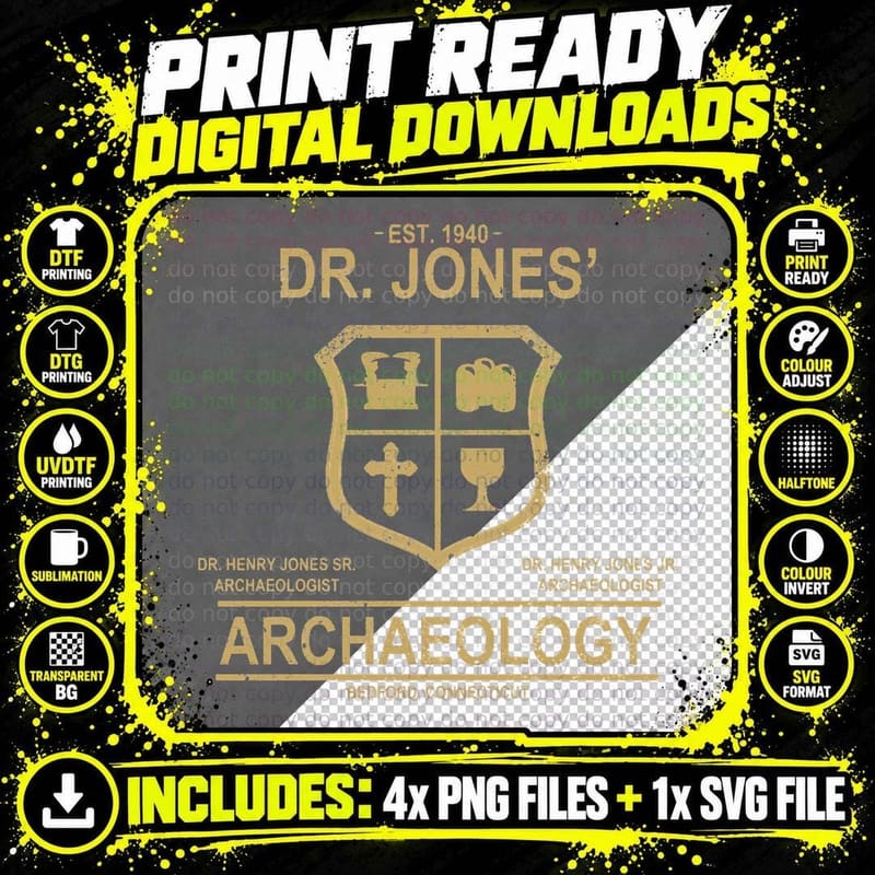 Dr. Jones' Archaeology Crest T-Shirt Png SVG Digital Bundle