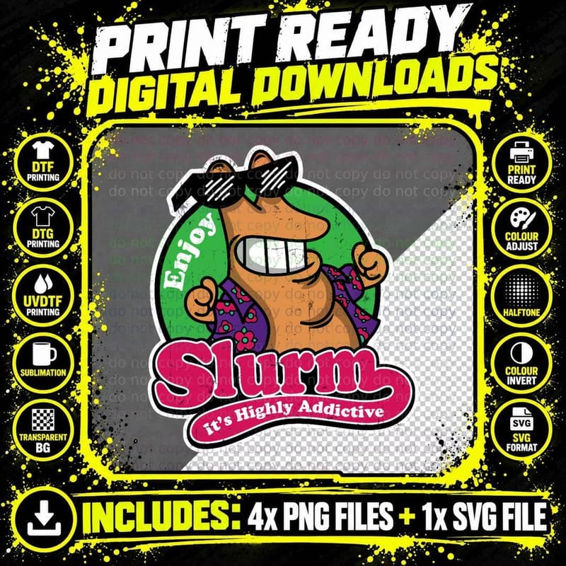 Enjoy Slurm It's Highly Addictive, Futurama Cartoon Worm Png SVG Digital Bundle