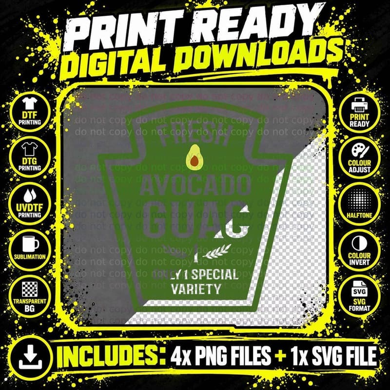 Fresh Avocado Guac Tee, Heinz Ketchup Label Parody Png SVG Digital Bundle