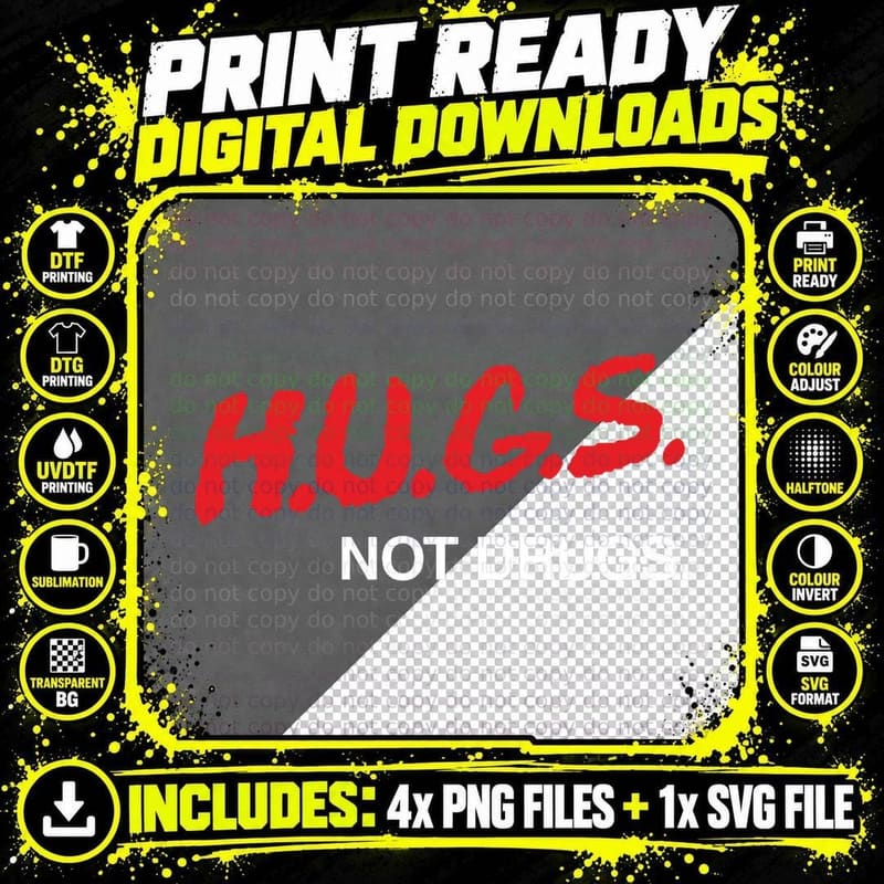 H.u.g.s. Not Drugs Bold Red Script Png SVG Digital Bundle