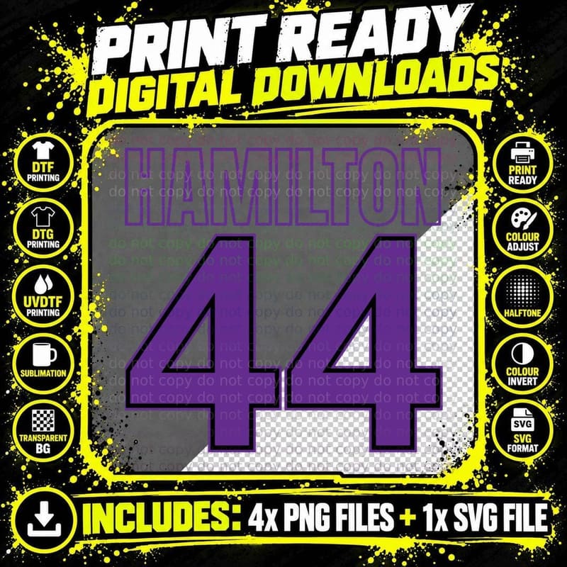 Hamilton 44 Sports Number T-Shirt, Purple Jersey Style Png SVG Digital Bundle