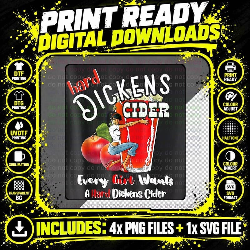Hard Dickens Cider T-Shirt, Pin-Up Girl with Apples Png SVG Digital Bundle