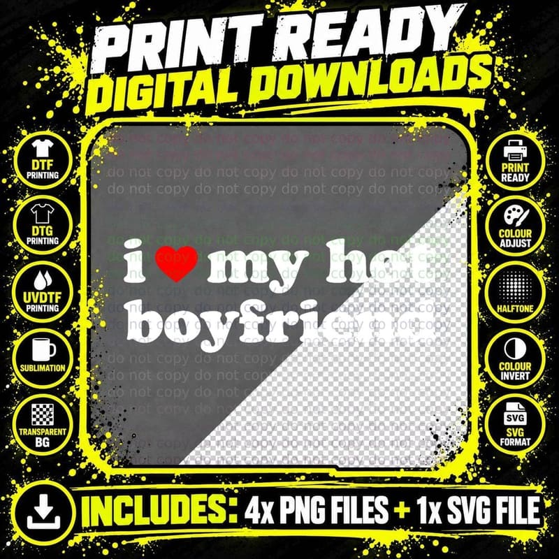 I Heart My Hot Boyfriend Cute Bubble Letter Slogan Tee Png SVG Digital Bundle