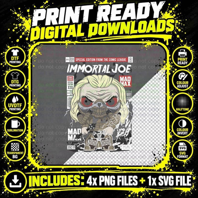 Immortal Joe Mad Max Comic Book Chibi Villain Png SVG Digital Bundle