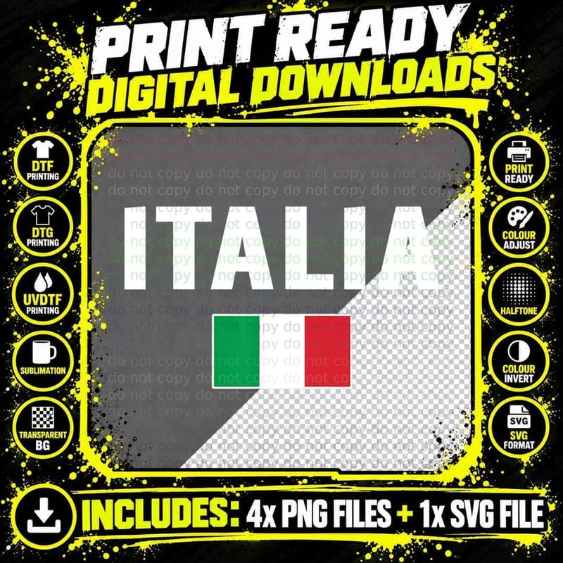 Italia Italian Flag Tee, Patriotic Bold Block Letter Png SVG Digital Bundle