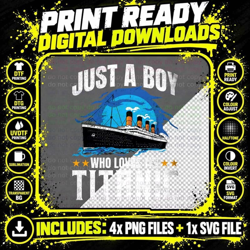 Just a Boy Who Loves the Titanic, Ocean Liner Graphic Png SVG Digital Bundle