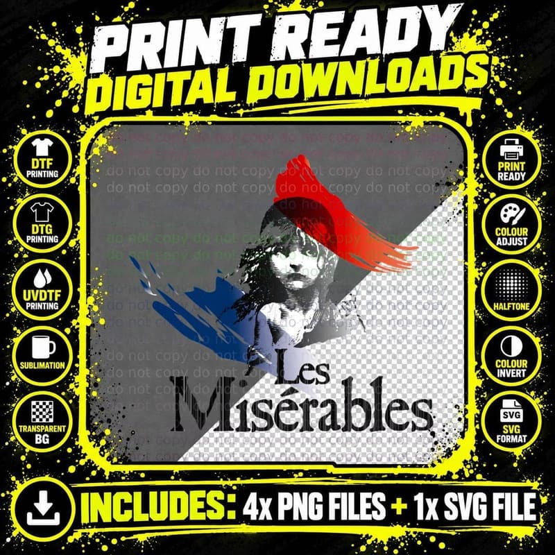 Les Miserables Logo Cosette Tee, French Flag Splash Art Png SVG Digital Bundle