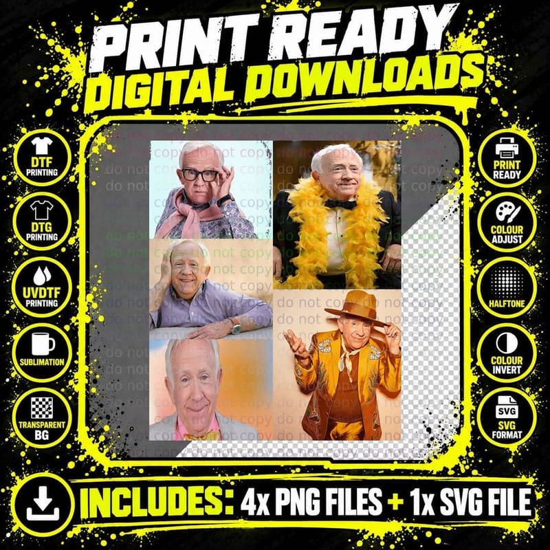 Leslie Jordan Five Photo Collage Feather Boa Colourful Png SVG Digital Bundle