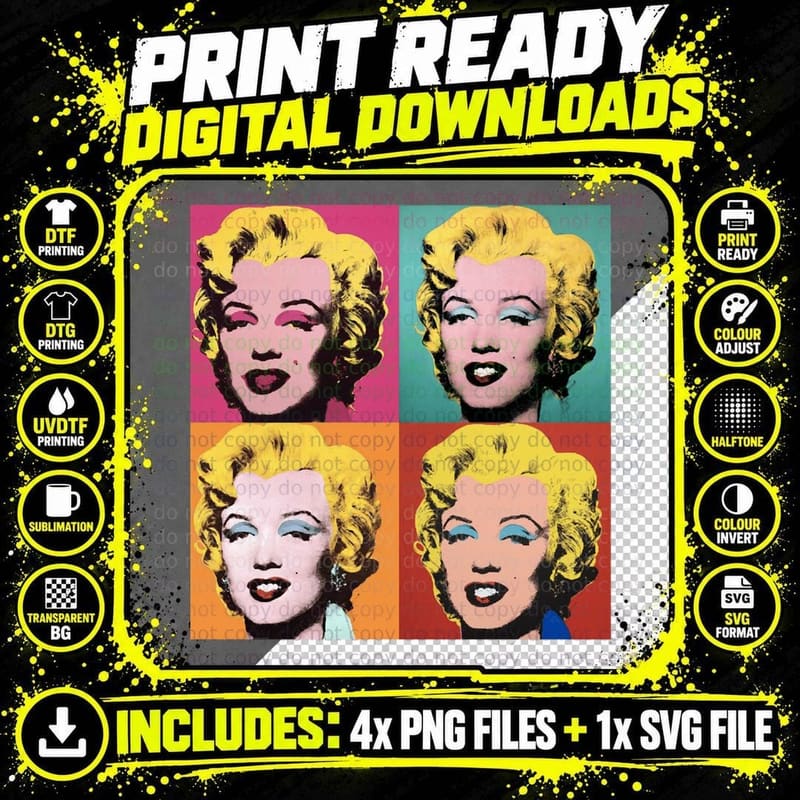 Marilyn Monroe Warhol Pop-Art T-Shirt Png SVG Digital Bundle