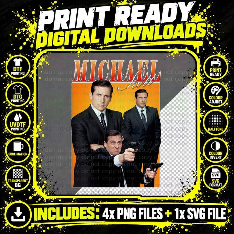 Michael Scott Orange Homage Three-Pose Png SVG Digital Bundle