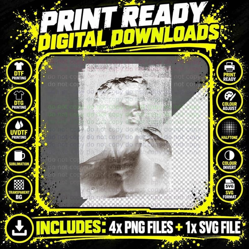 Michelangelo's David Marble Sculpture Dark Close-Up Png SVG Digital Bundle