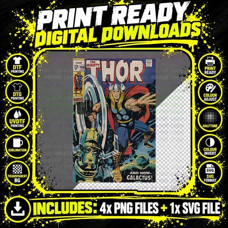 Mighty Thor vs Galactus Comic Cover T-Shirt, Superhero Png SVG Digital Bundle