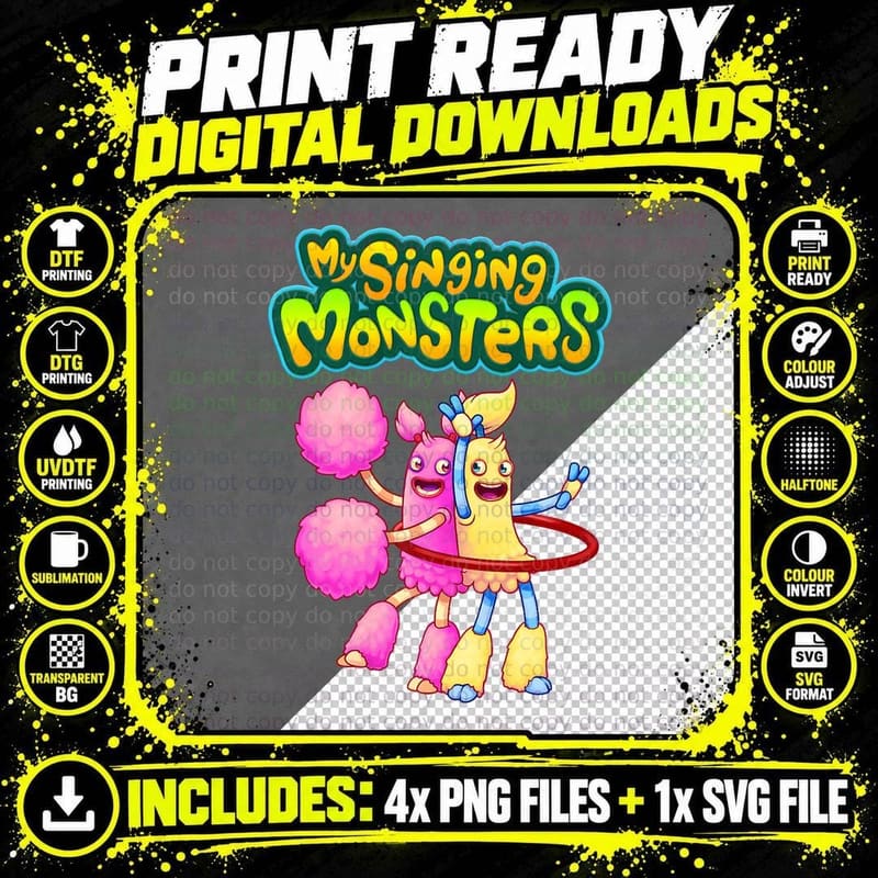 My Singing Monsters Pompom Hoola, Cheerleader Hula Hoop Png SVG Digital Bundle