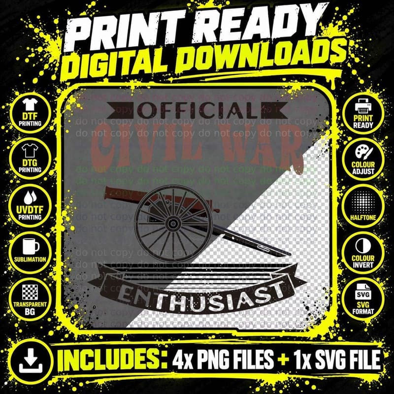 Official Civil War Enthusiast American Lover Us Png SVG Digital Bundle