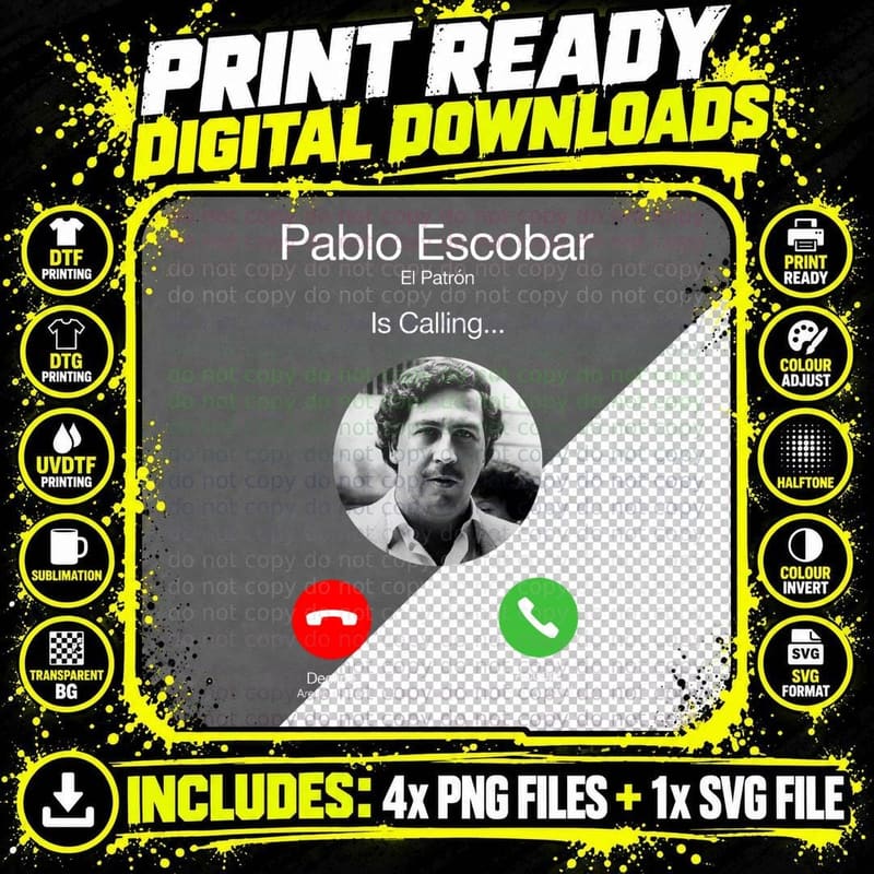Pablo Escobar Is Calling Phone Screen El Patron T-Shirt Png SVG Digital Bundle