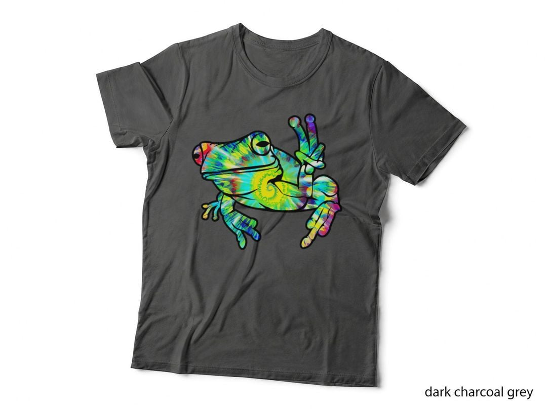 Peace Sign Frog Tie Dye Tee, Psychedelic Rainbow Swirl Toad, Kids Hippie Art