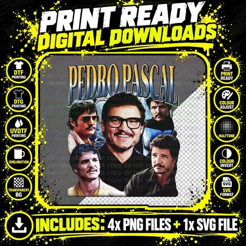 Pedro Pascal Last of Us T-Shirt, Multi-Role Gold Text Png SVG Digital Bundle