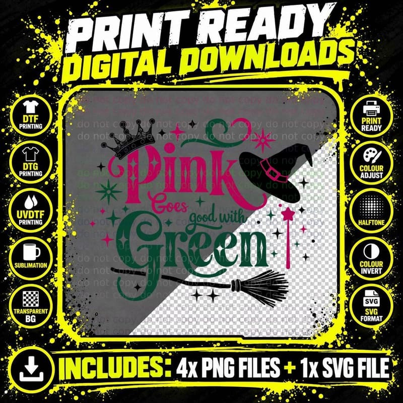 Pink Goes Good with Green T-Shirt, Witchy Aesthetic Tee Png SVG Digital Bundle