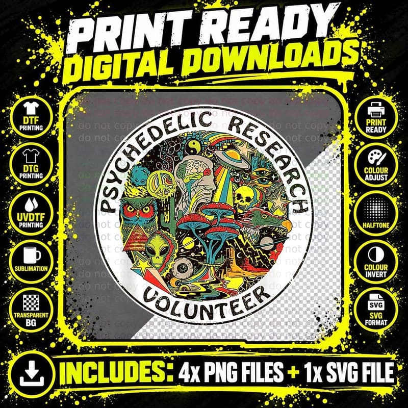 Psychedelic Shirt, Research Volunteer Png SVG Digital Bundle