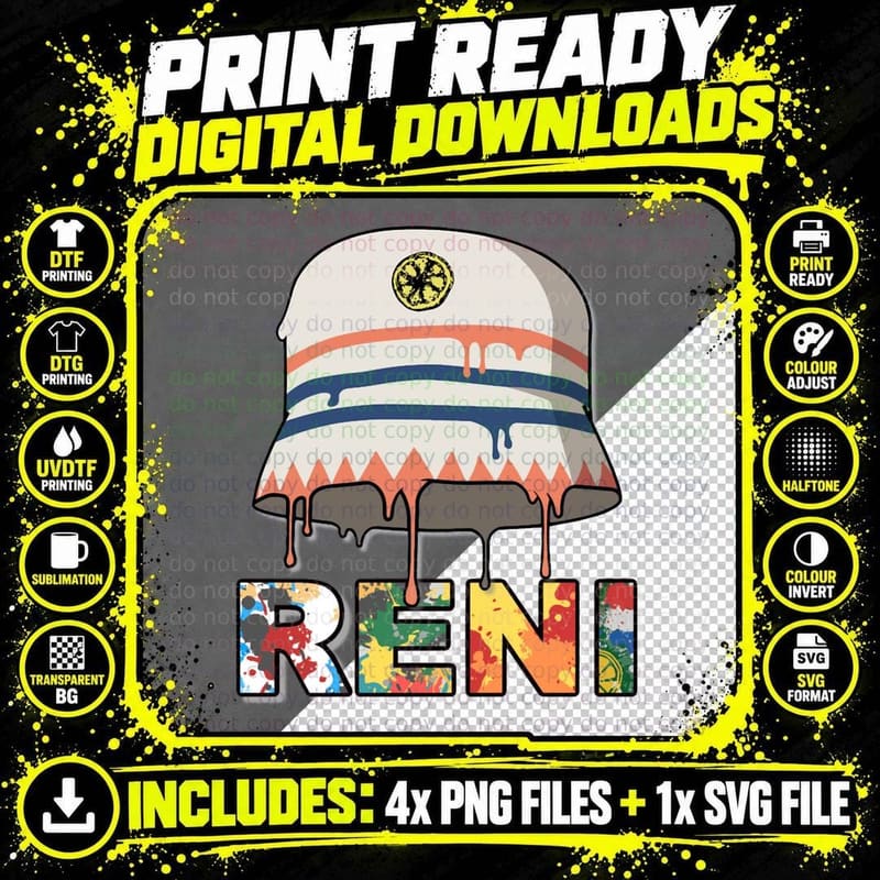 Reni Bucket Hat Dripping Paint T-Shirt Png SVG Digital Bundle