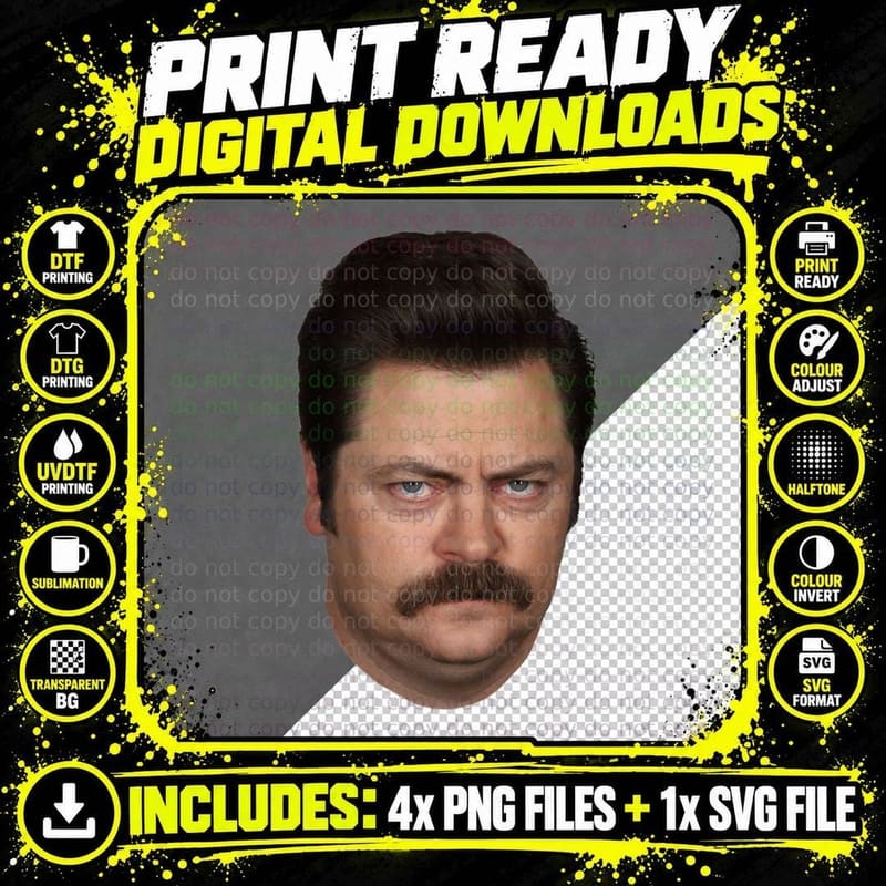 Ron Swanson Stern Face T-Shirt, Parks and Recreation Fan Png SVG Digital Bundle