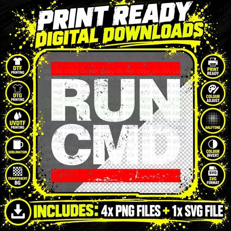 Run Cmd Parody Tech T-Shirt, Bold Block Letters Png SVG Digital Bundle