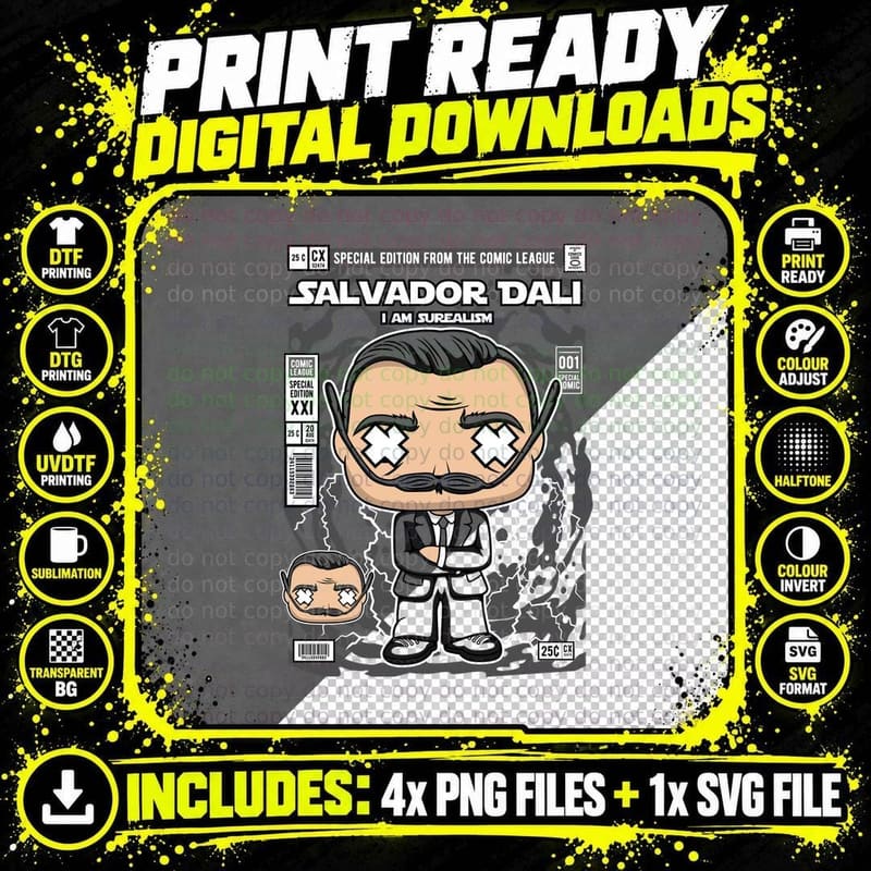 Salvador Dali I Am Surrealism T-Shirt, Comic Cover Png SVG Digital Bundle