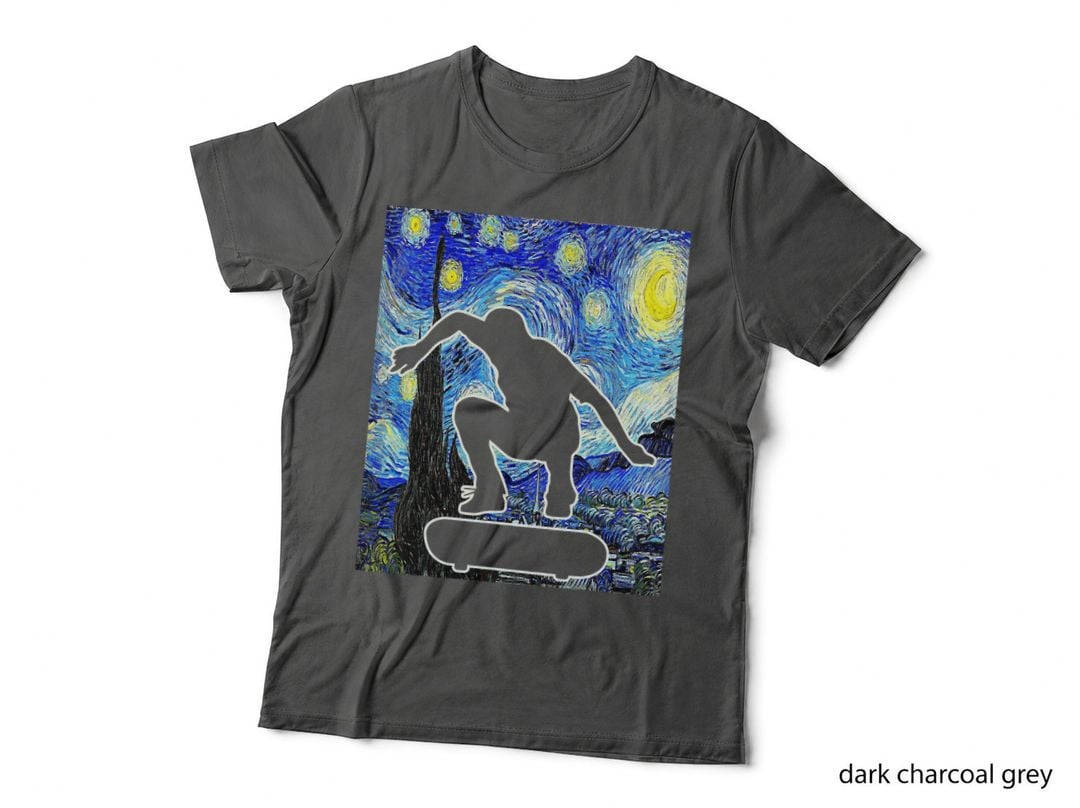 Skateboarding Starry Night T-Shirt, Van Gogh Skater Silhouette, Art