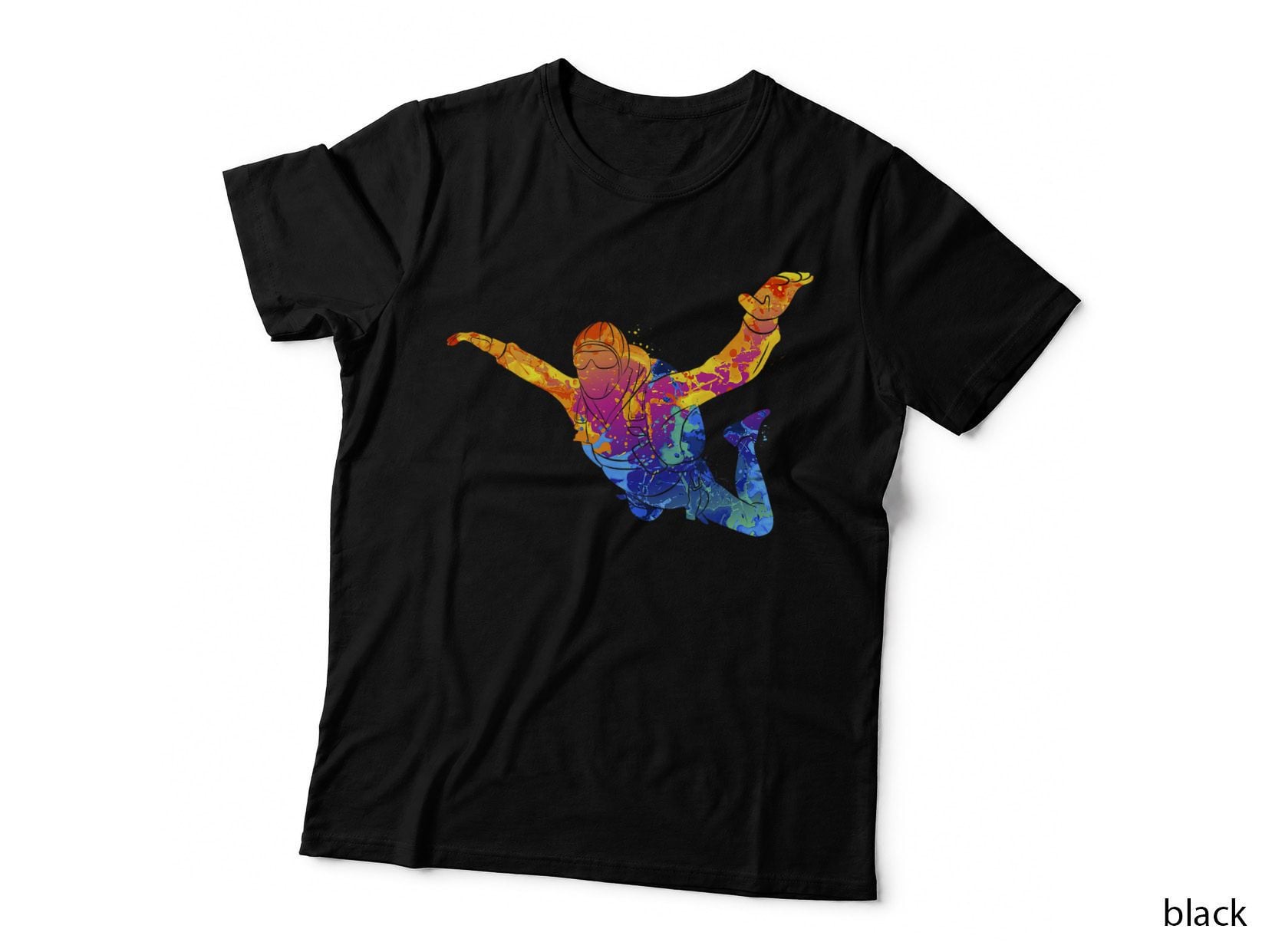 Skydiving Freefall Colourful Paint Splash T-Shirt, Extreme Sport Art