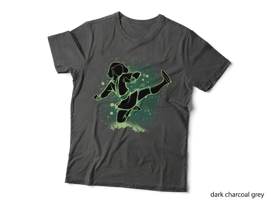 Warrior Princess Silhouette Kicking, Green Ink Splash, Action T-Shirt