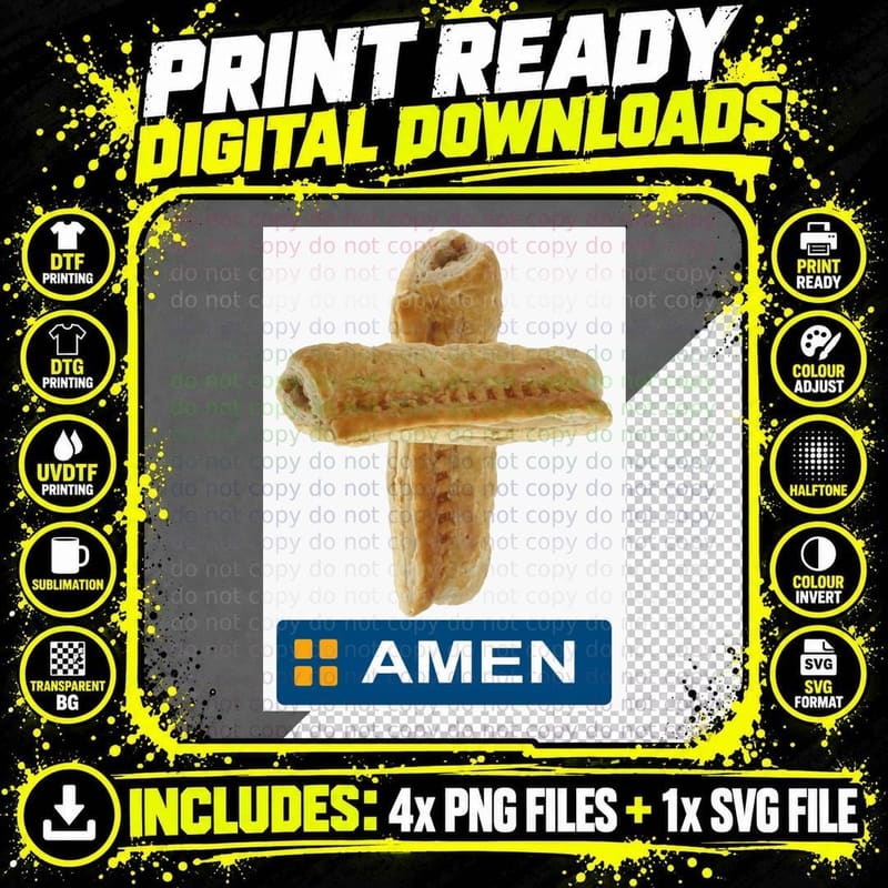 AMEN Greggs Style Sausage Rolls T T-Shirt Png SVG Digital Bundle