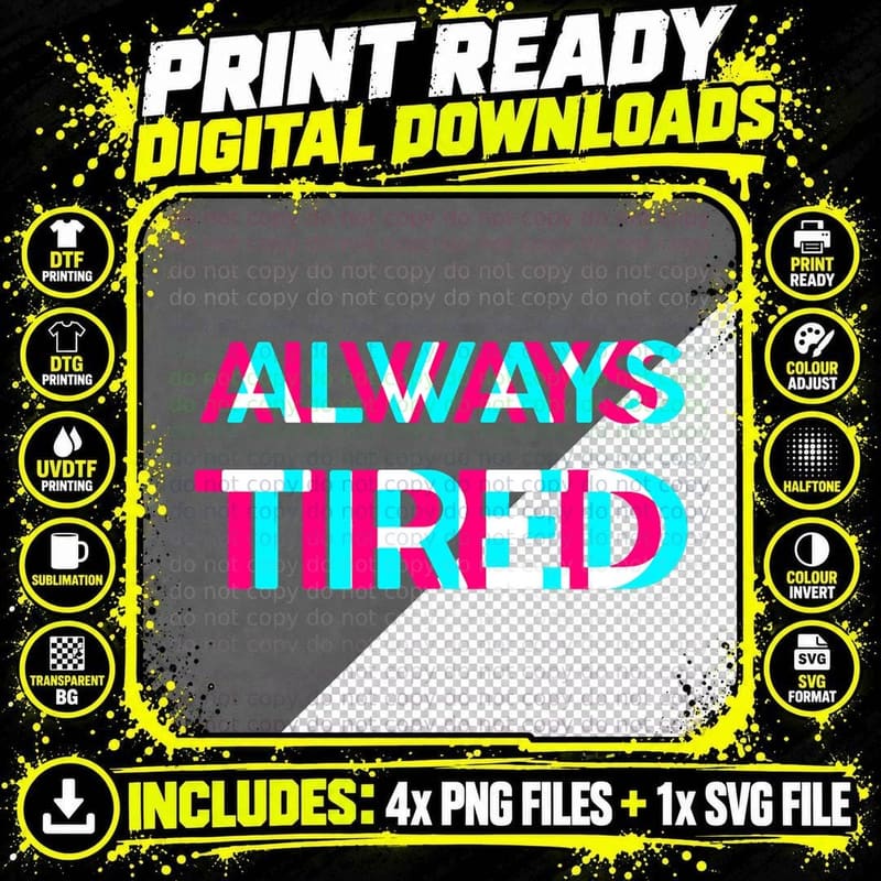 Always Tired - Vaporwave Aesthetik Style T-Shirt Png SVG Digital Bundle