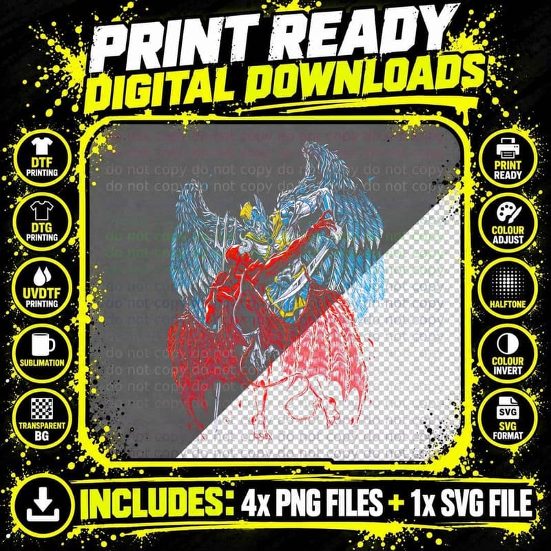 Angel vs Demon T-Shirt, Fantasy Art Print Png SVG Digital Bundle