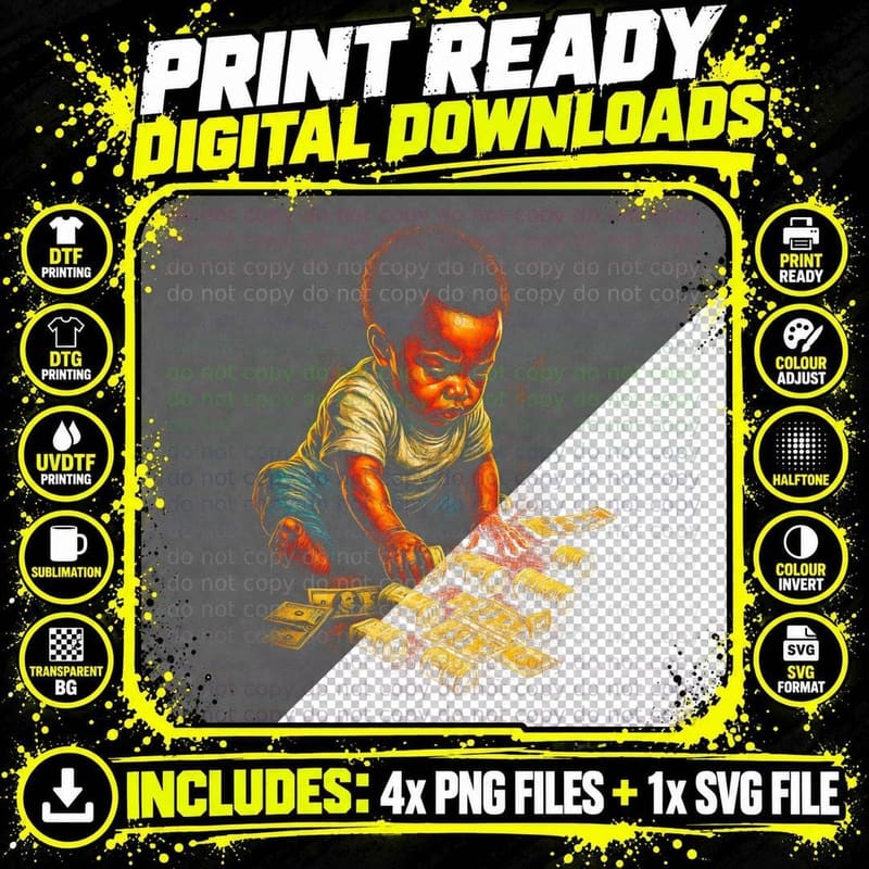 Baby and Money Print T-Shirt, Kids Play Money Png SVG Digital Bundle