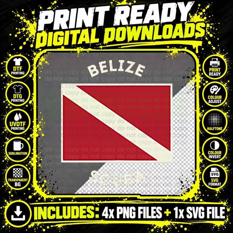 Belize Scuba Diver Flag T-Shirt, Scuba Diving Apparel Png SVG Digital Bundle