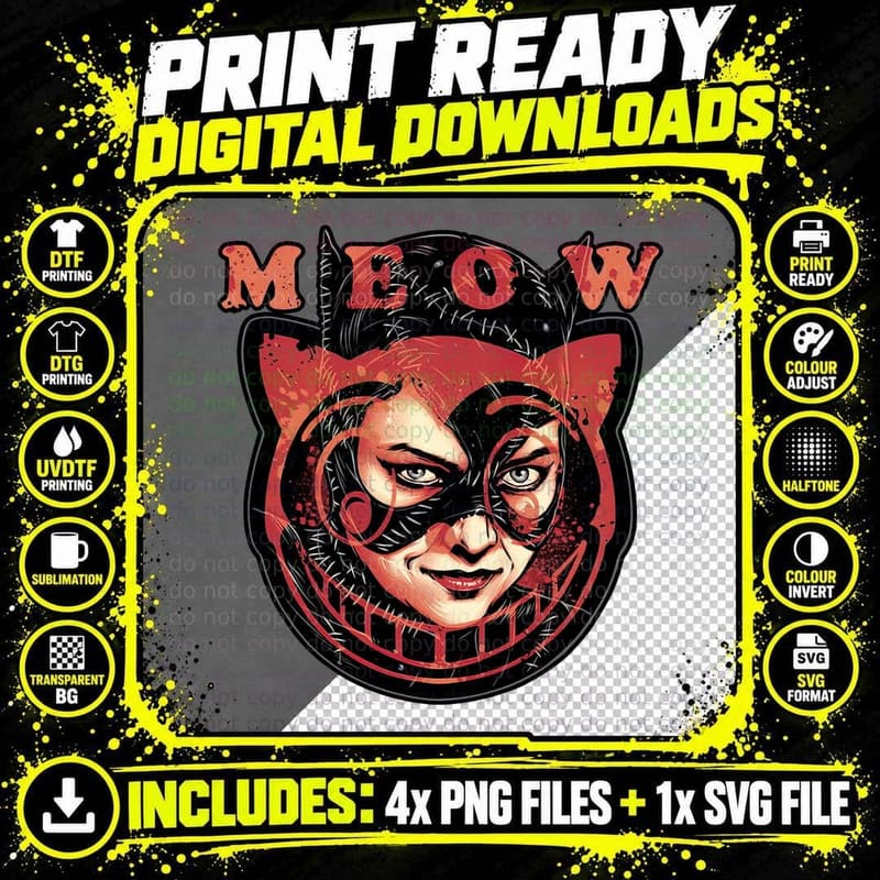 Catwoman Meow T-Shirt, Comic Book Tee Png SVG Digital Bundle