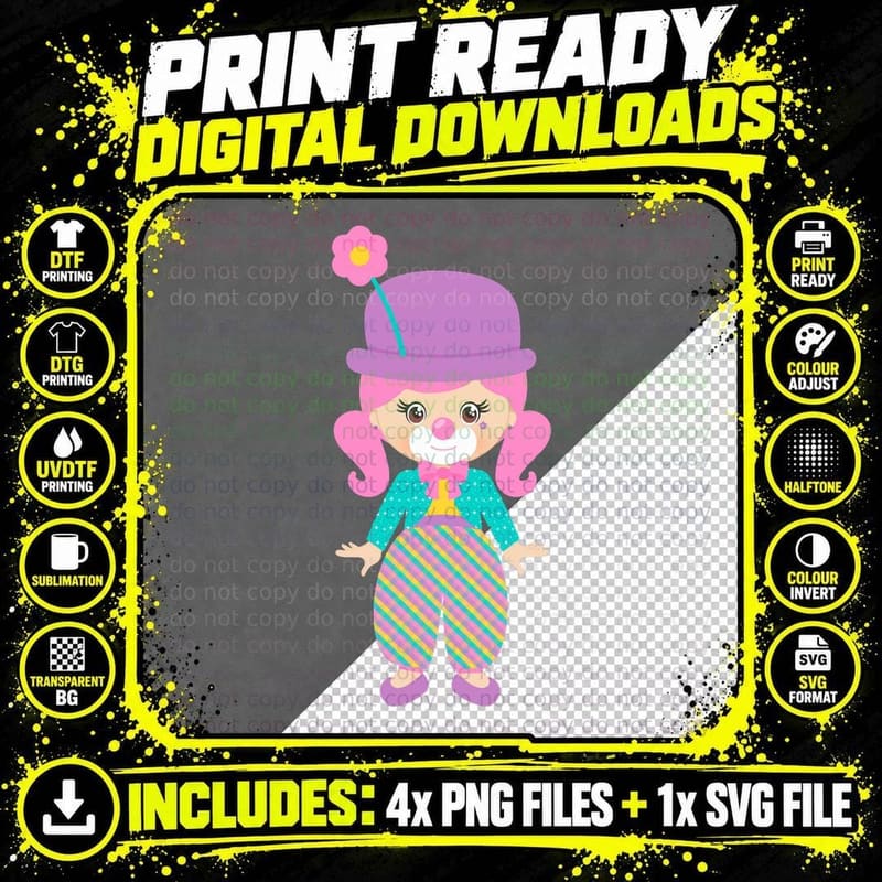 Circus Clown Costume T-Shirt, Digital Art Print Png SVG Digital Bundle