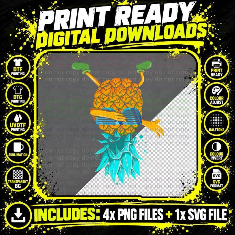 Cool Sci-Fi Dimension Pineapple with Sunglasses Swinger Png SVG Digital Bundle