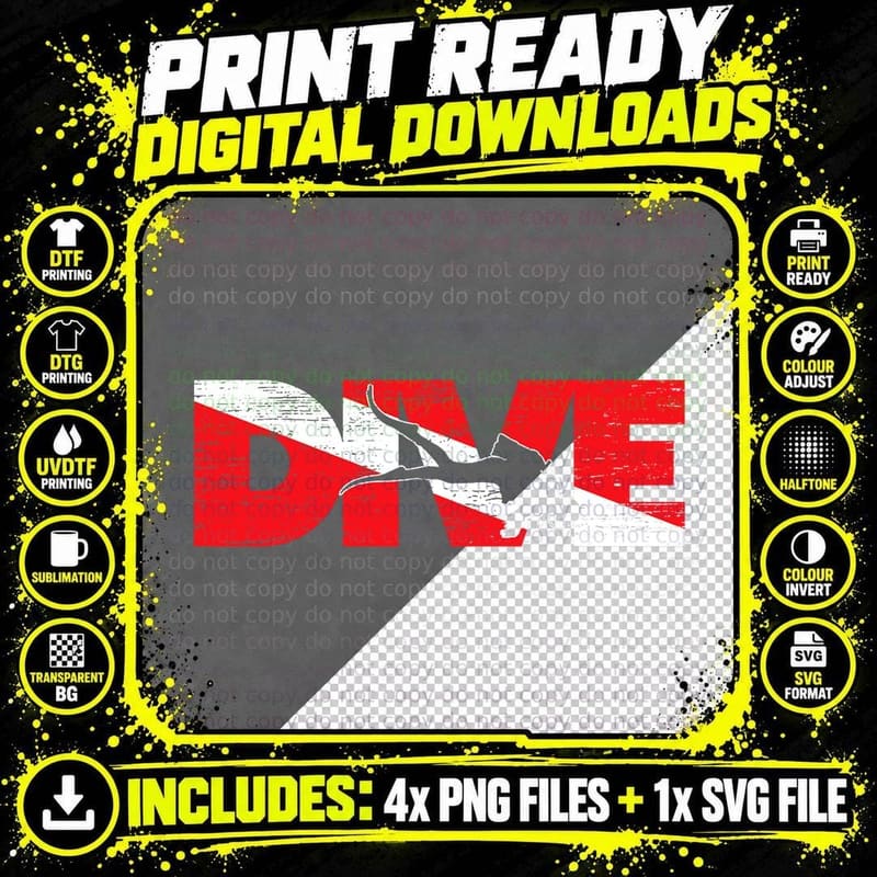 Dive Flag Diver Down T-Shirt, Scuba Diving Ocean Life Png SVG Digital Bundle