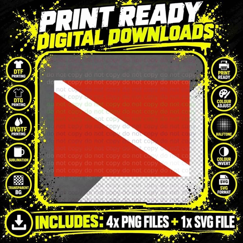 Diver Down Dive Flag T-Shirt, Scuba Diving Apparel Png SVG Digital Bundle