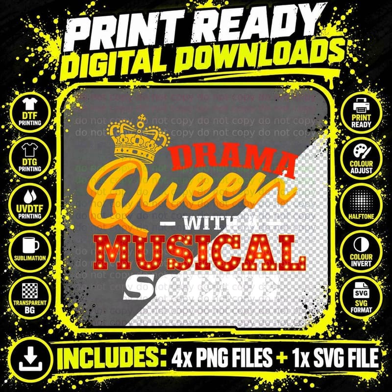 Drama Queen Musical T-Shirt, Thespian Actress Style Png SVG Digital Bundle