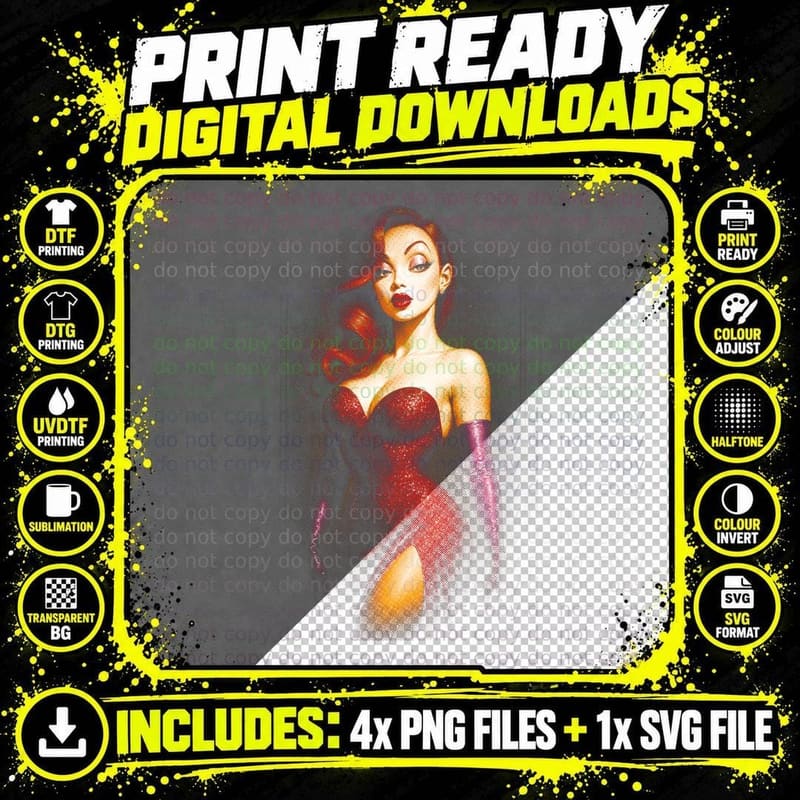 Glamorous Femme Fatale T-Shirt, Sexy Lady Print Png SVG Digital Bundle